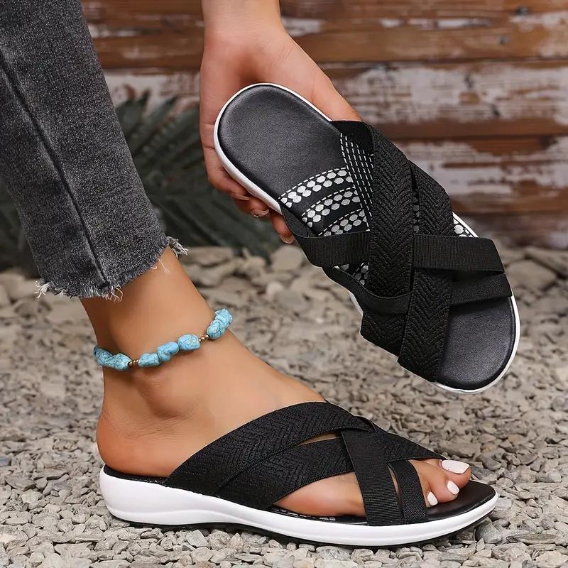 Ladies' Orthotic Arch Support Slippers, Soft Fabric Upper, Thick Anti Slip Rubber Sole, Comfortable and Casual Beach Shoes for All Seasons