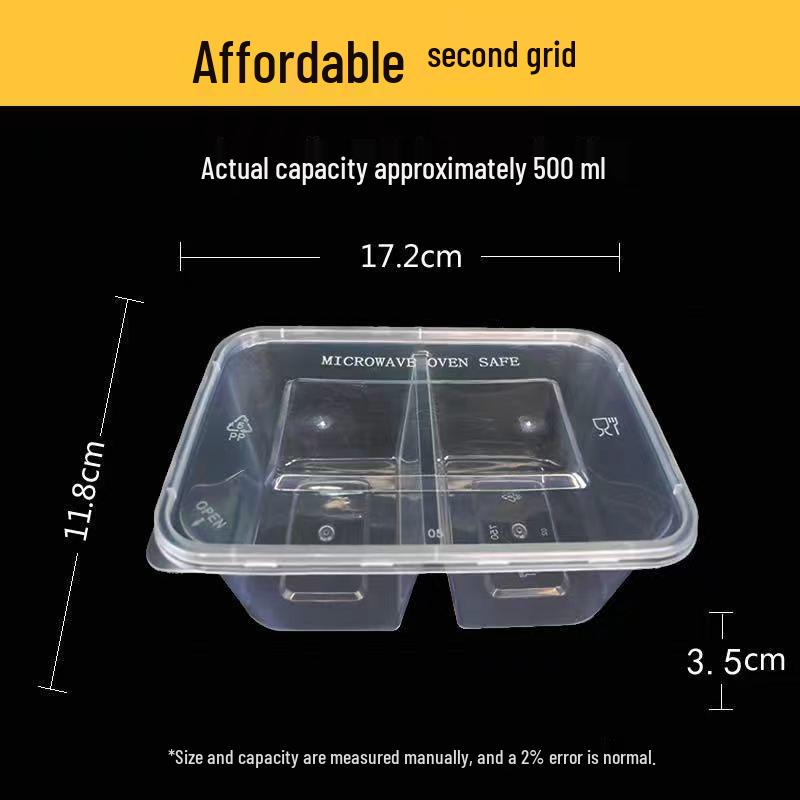 Transparent Double Compartment Disposable Food Container with Lid, Thickened Rectangular Takeaway Box, 500-1000ml. Thickened transparent double compartment 500ml