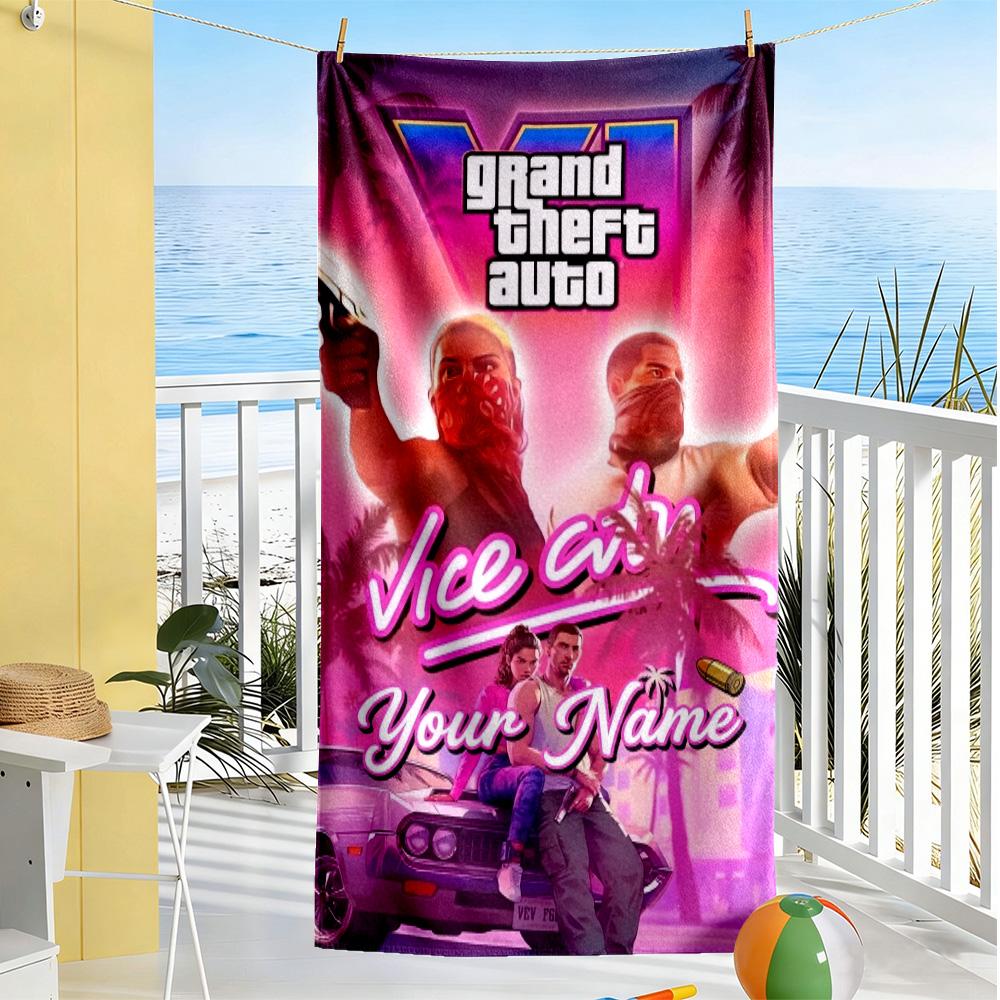 Gta Customizable Name Beach Towel High Absorbency & Quick-Dry Suitable for Sports Travel Swimming Yoga Bathroom Beach And Pool