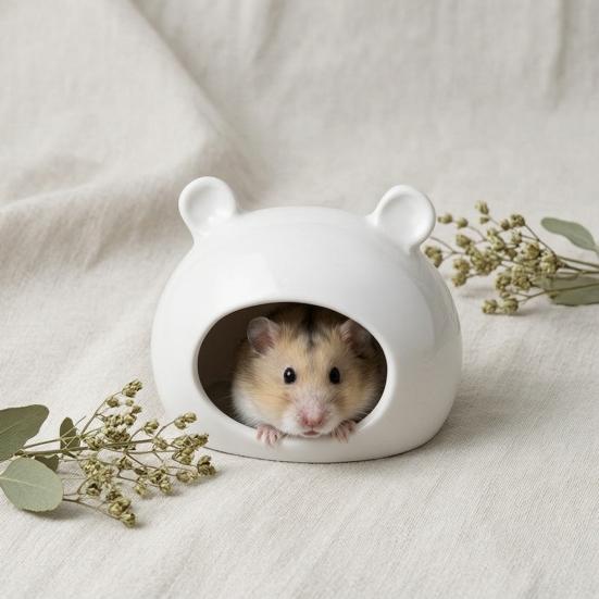 Keramik Hamsterhaus, Sommer Bärenförmiger Hamster Versteck Höhle, Kleintier Lebensraum Bett Dekoration für Rennmäuse, Mäuse, Meerschweinchen, Zwerghamster