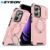 KEYSION 360° Ring Stand Phone Case for OPPO Reno13 Pro 5G Slide Camera Protection Magnetic Shockproof Cover for OPPO Reno13 F 5G