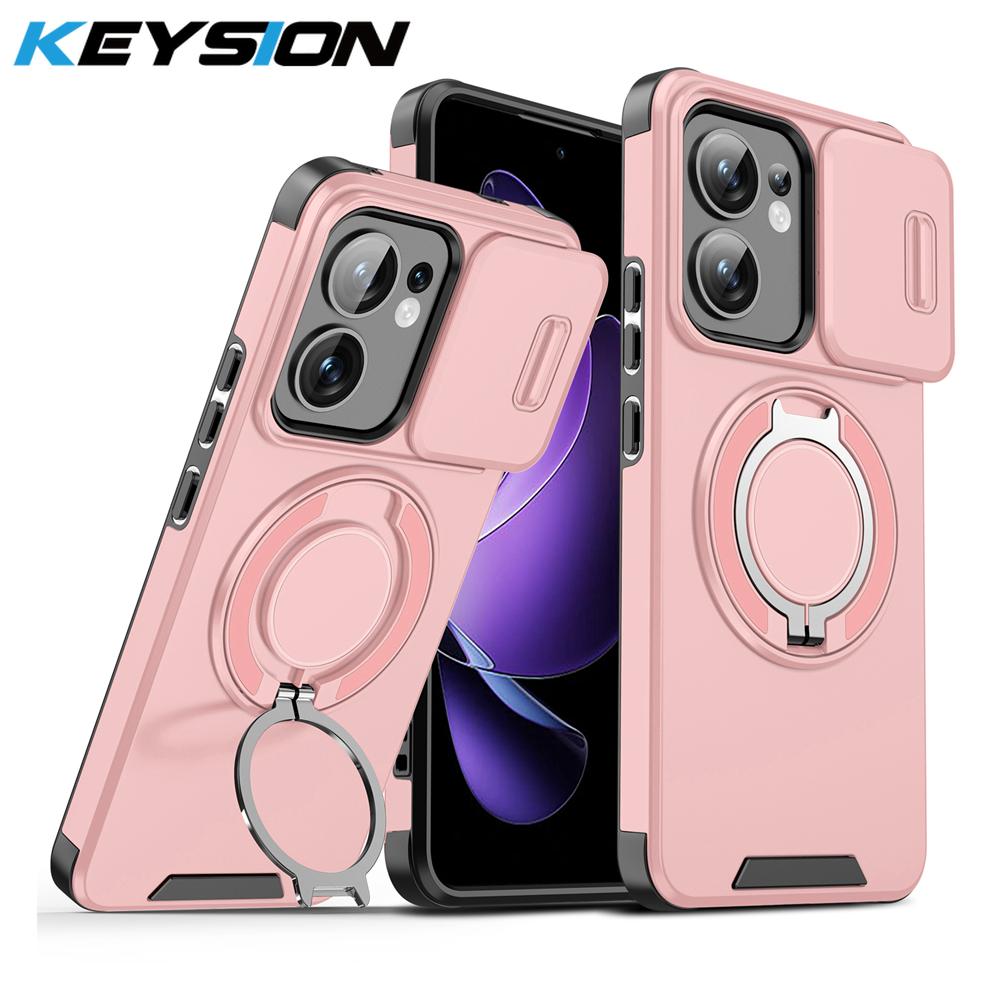 KEYSION 360° Ring Stand Phone Case for OPPO Reno13 Pro 5G Slide Camera Protection Magnetic Shockproof Cover for OPPO Reno13 F 5G