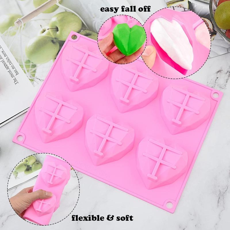 6-Cavity Diamond Heart Silicone Mold for Baking Non-Stick Valentines Day Chocolate Bomb Mold Heart Shaped Candy Soap Tray