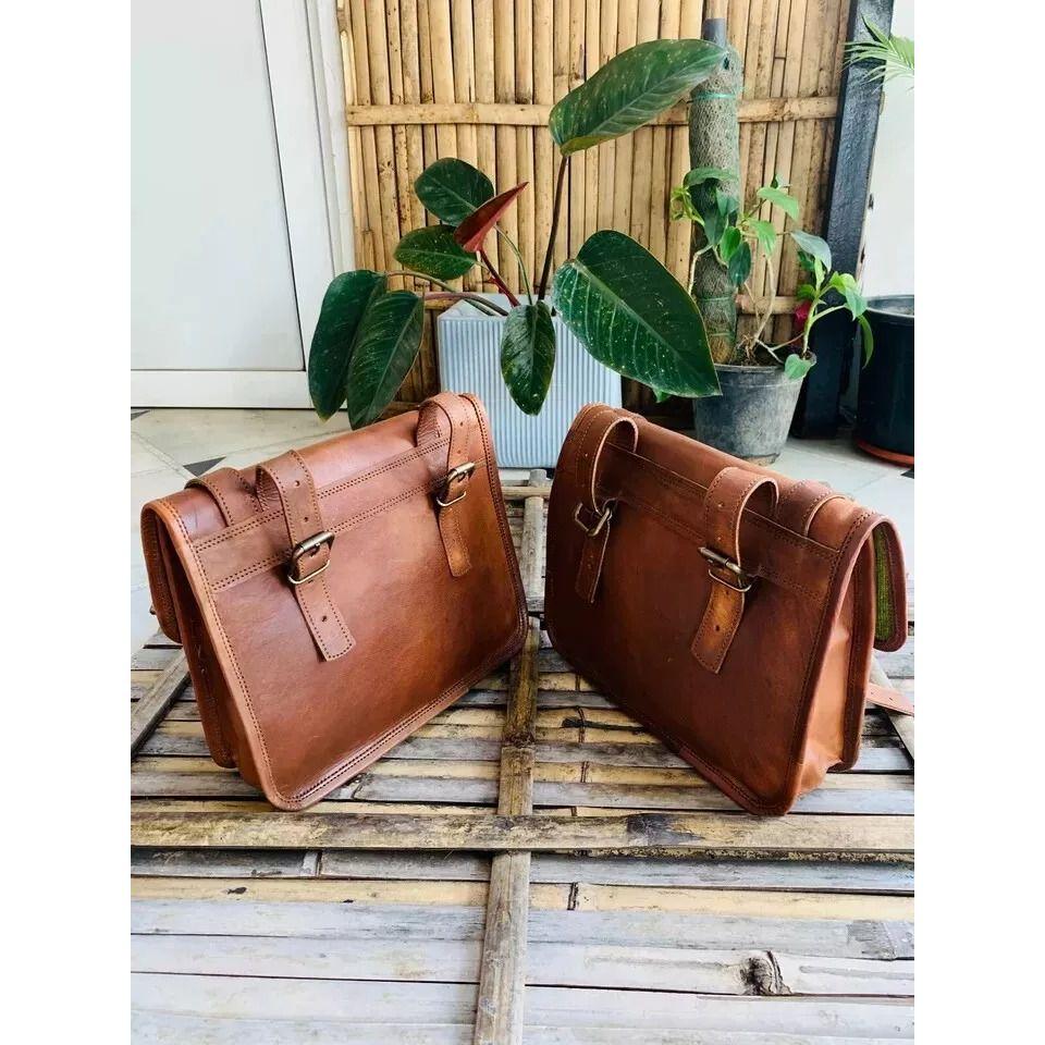 Goat Leather Motorcycle Saddle Bags Saddlebag Bike Bag  (2 Duffel Bag Free Size - Small - 16 X 10 X 11 In / Big - 20 X 10 X 11 In)