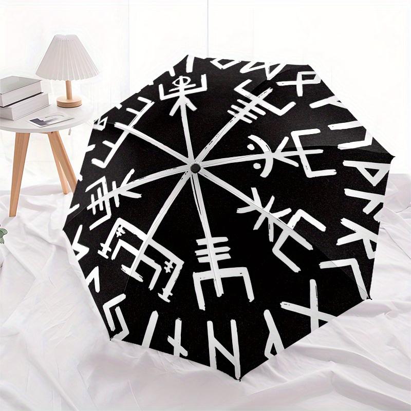 Viking Vegvisir Compass Norse Symbol Sticker Decal Waterproof & Weatherproof (Black)Umbrella, Portable 3-Fold Compact Umbrella