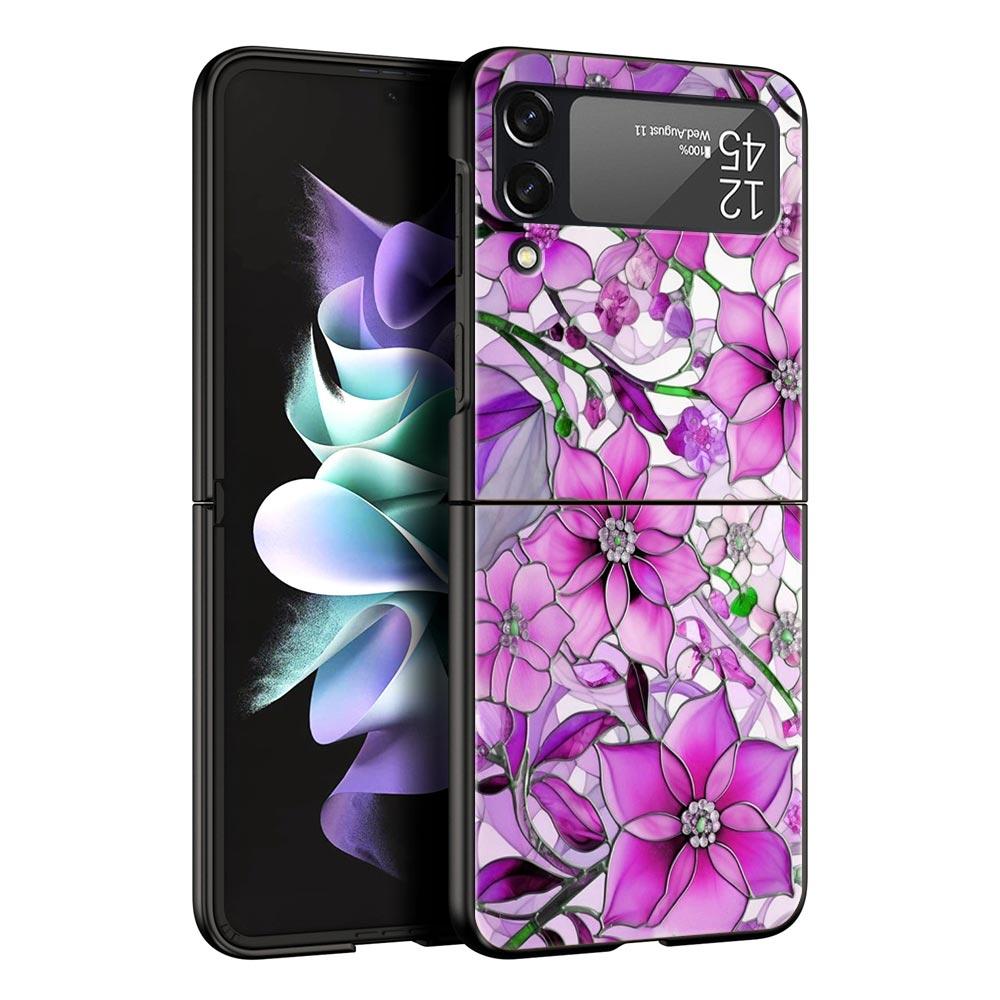 Phone Case for Samsung Galaxy Z Flip 3 4 5 6 7 Folding Shell For Samsung Z Flip4 Flip5 PC Hard Cover Flower marble Geometry