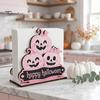 Stable Wooden Napkin Stand Halloween Holder, Cute Pastel Pumpkin Ghost Black Cat Tabletop Tissue Dispenser, Storage for Waterproof Decorative Kitchen