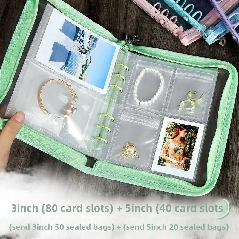 1 Set Candy Colors Convenient Large Capacity Photo Album Includes Sealed Bag Portable Multiple Sizes Multi-Function 25.3x18.5cm