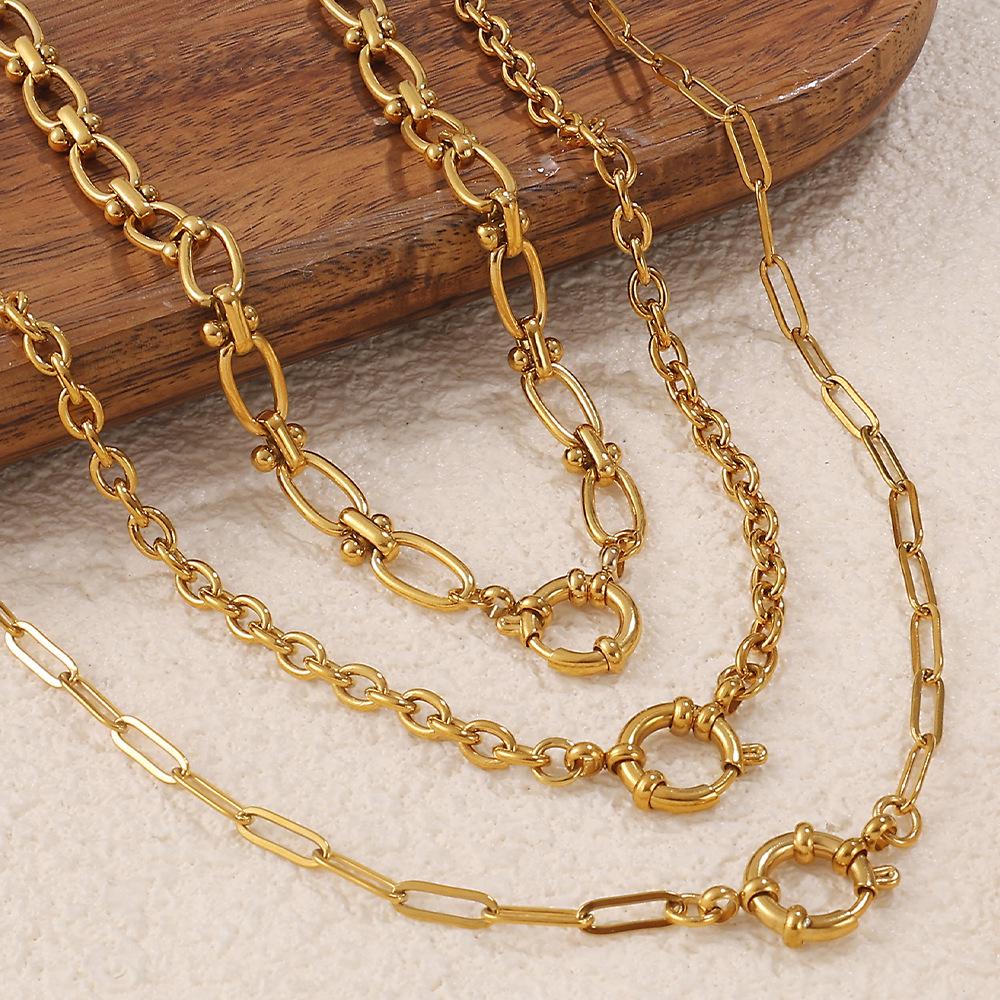 Europäische Retro 18K Gold Halskette für Damen - Hochwertiger schlichter Stil mit vielfältigen Designs und Edelstahlkette