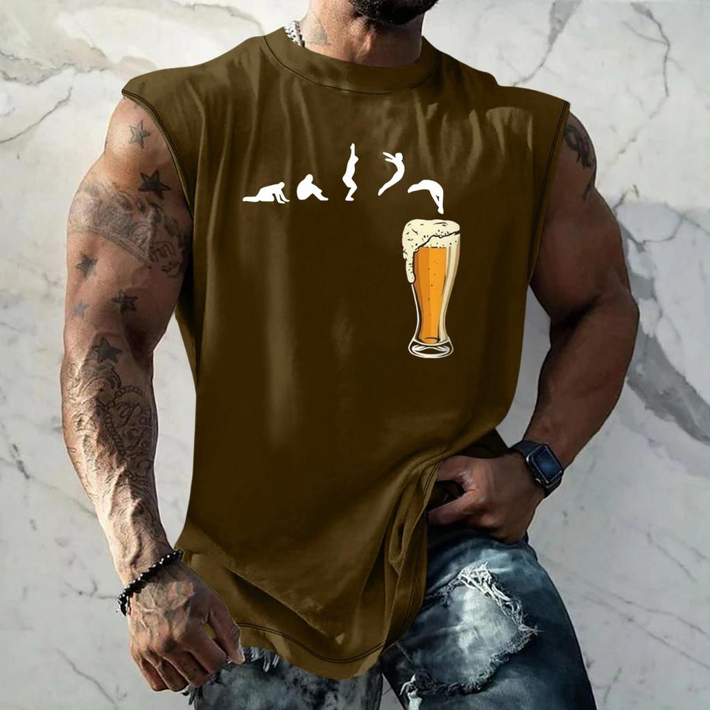 Men Sleeveless Tank Top Loose Fit Casual Streetwear Muscle Shirt with Graphic Print Texture for Sports Vacation Daily Wear