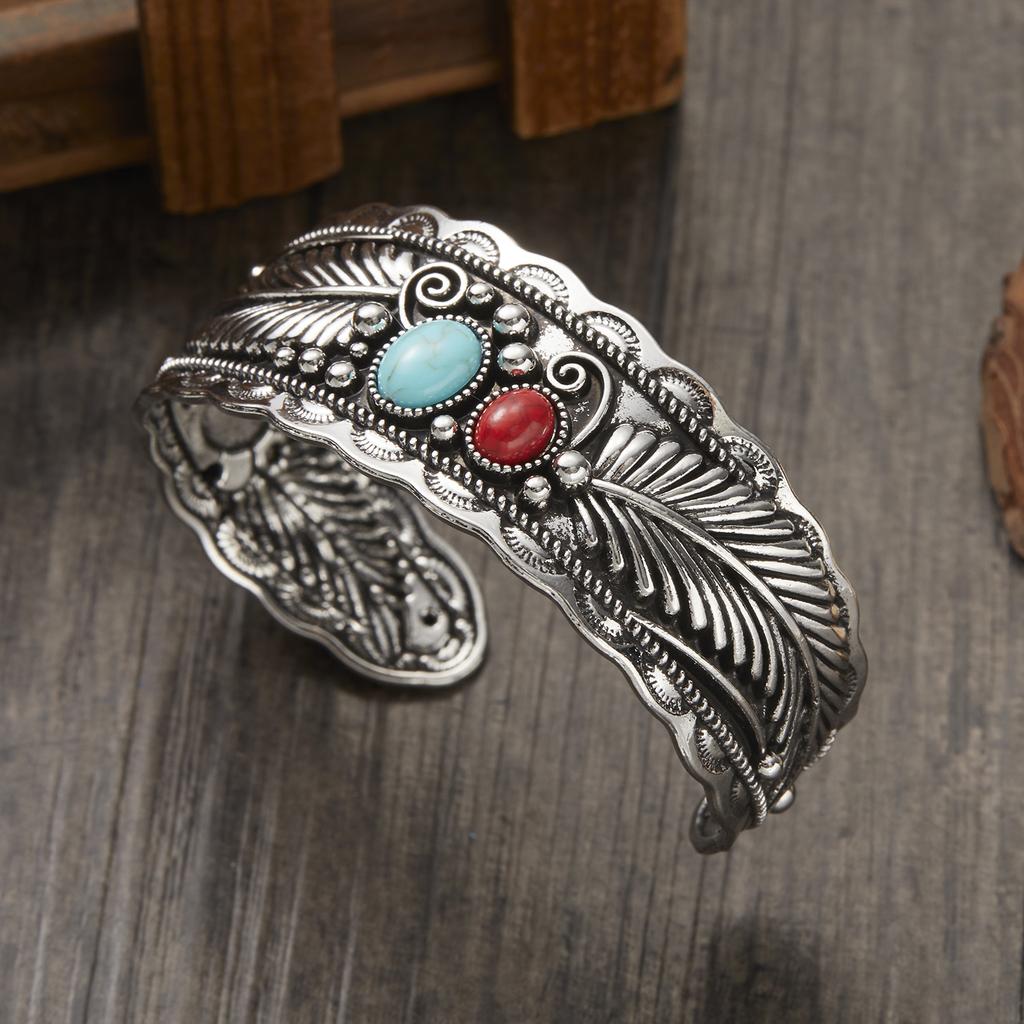 Vintage Bohemian Imitation Turquoise Open Adjustable Bracelet Ethnic Style Retro Trendy Women's Party Banquet Jewelry Gift