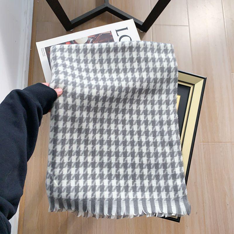 Women's Faux Cashmere Plaid Scarf - Korean Style, Thick & Warm Autumn/Winter Shawl