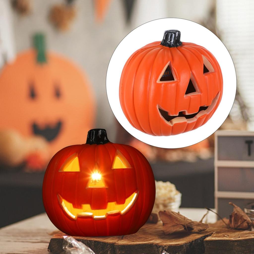Halloween LED Pumpkin Lights Hollow Pumpkin Statue Lights Desktop Ornaments Halloween Scene Layout Props Home Party Decoration