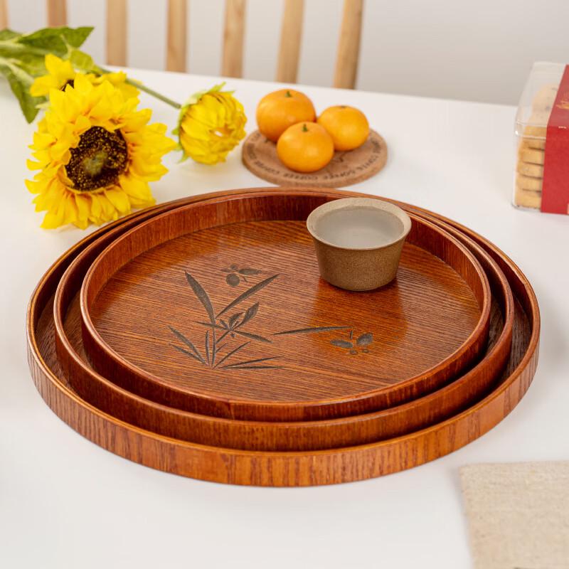 FengZhi Japanese Style Wooden Round Serving Tray