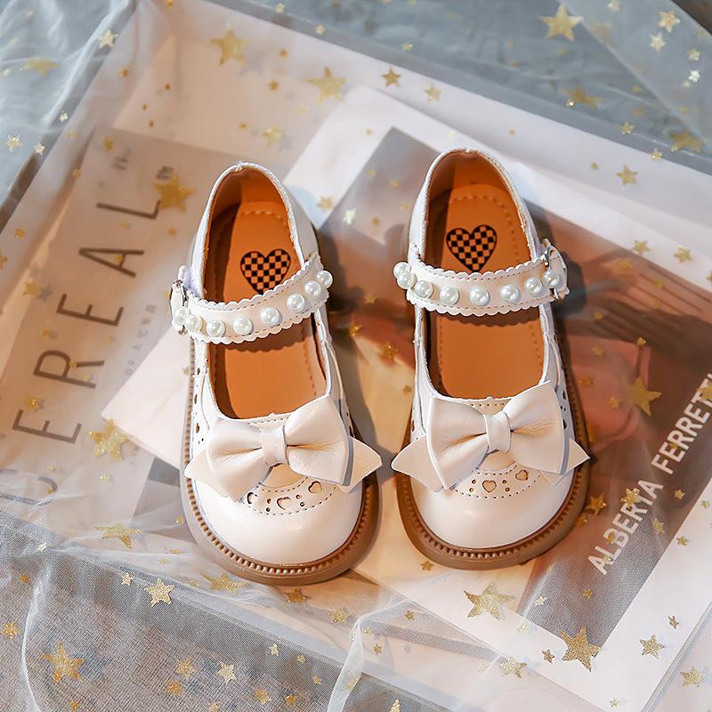 

Туфли принцессы для девочек из кожи на липучках для детей Модные туфли «Лолита» с жемчугом для вечеринок Черные детские туфли Мэри Джейн с бантом для выступлений 27 бежевый