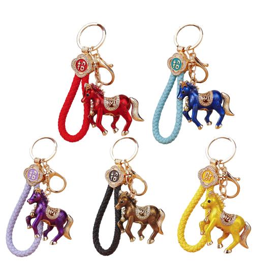 Keychain Pendant Rhinestones Inlaid Horse Design Key Chain Decorative Good Fortune Keyring Wallets Cars Backpacks Accessory