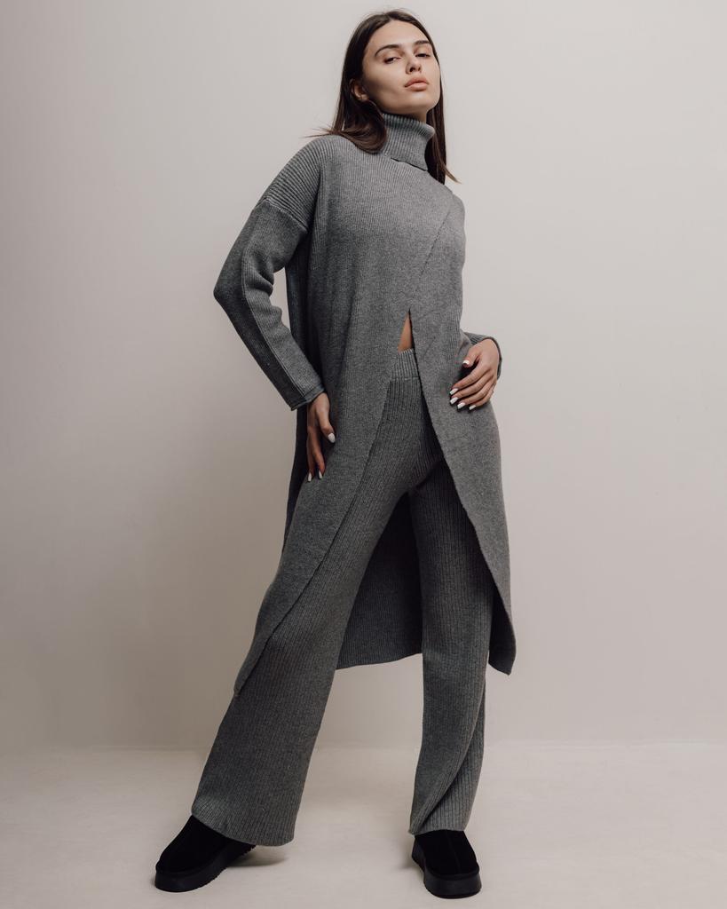 Terno feminino 4179 cardigan cinza calça