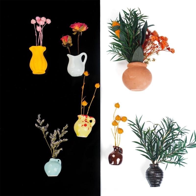 7-teiliges magnetisches Mini-Vasen-Set für Kühlschrank- und Heimdekoration, freundliches Keramik-Set