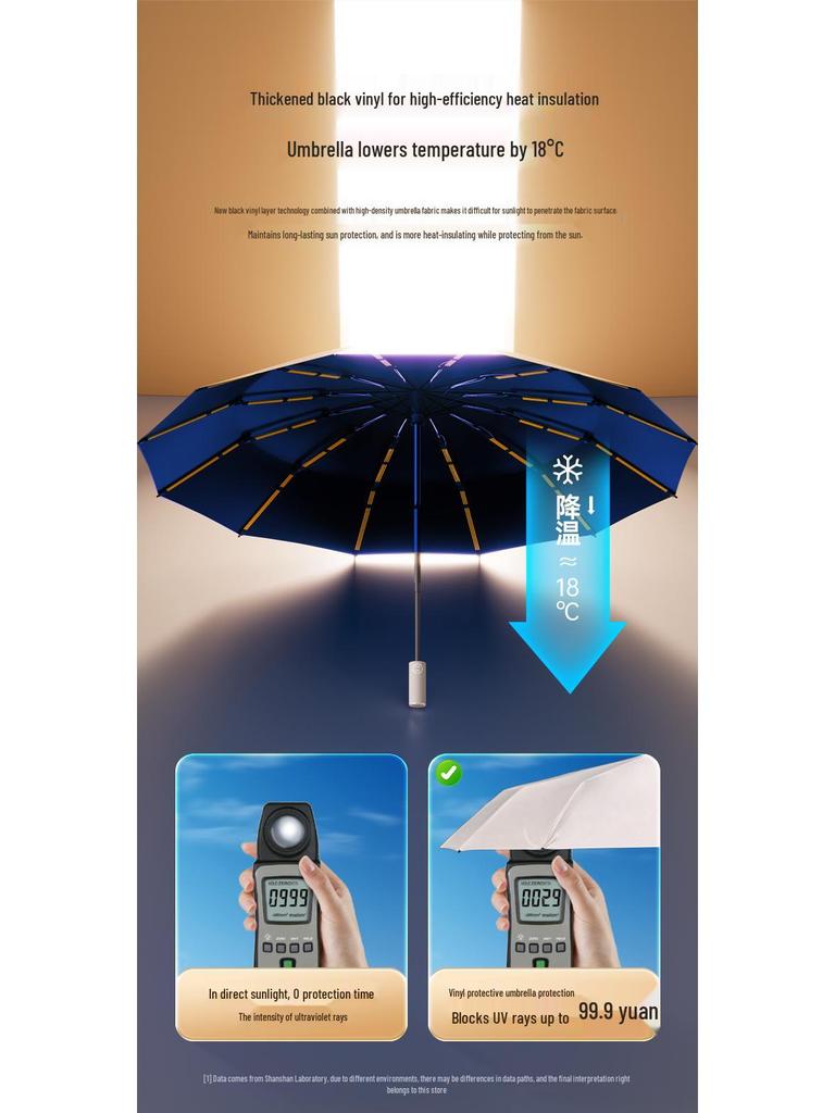 Compact Dual-Use Automatic Umbrella for Sun & UV Protection - Unisex, Large, Lightweight, Foldable