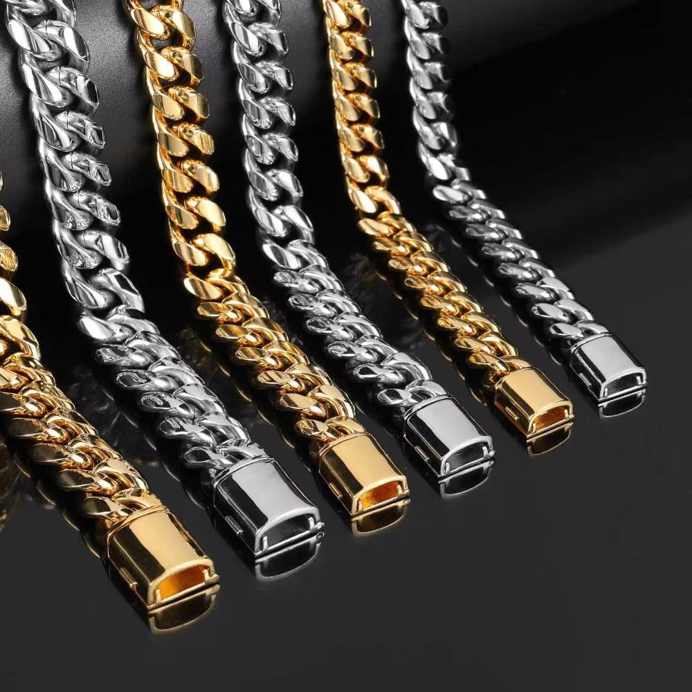 Hiphop Cuban Link Chain Fashion Jewelry Gold Plated 316L Stainless Steel Men's Miami Curb Cuban Link Chain Bracelet Party Gift
