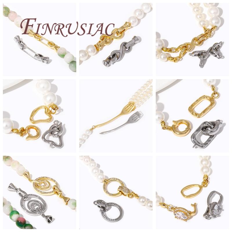 18K Real Gold Plated Brass with Zircon End Beads Clasp,Round Connector Clasps For Jewelry Making,Fastener Connecting Findings