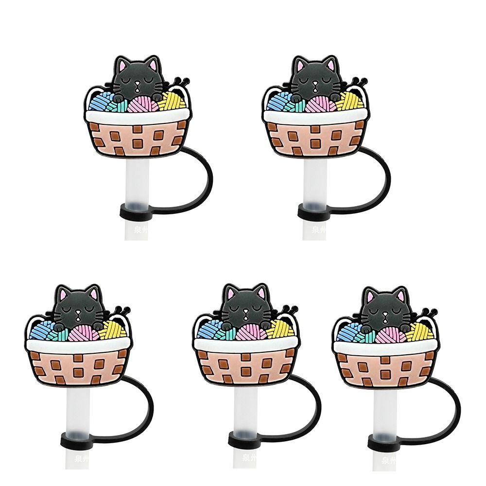 

5PCS Dust Proof Plugs Protector Silicone Straw Plug Cat Reusable Straw Toppers Cup Accessories H