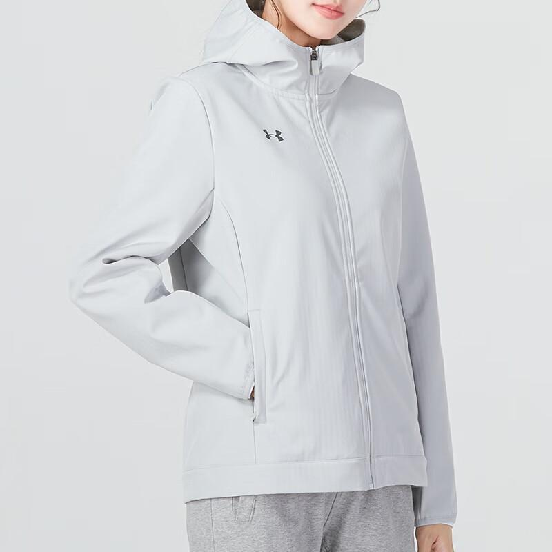 Under Armour Logo Print Hooded Windbreaker Jacket Women Jackets Light-Gray 22600402-009