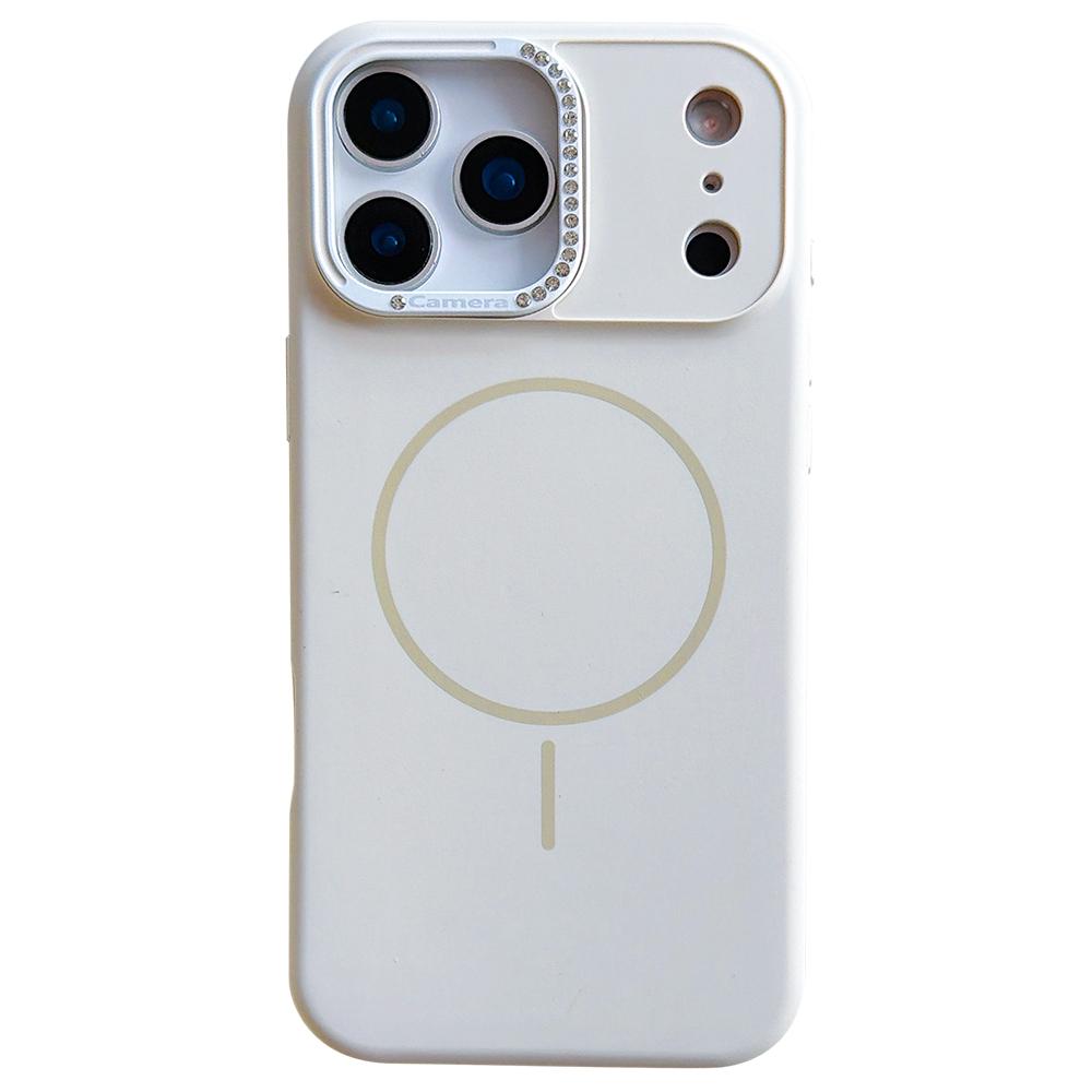 For iPhone 17 Pro Max Case Compatible with MagSafe Rhinestone Decor Lens Frame Silicone Phone Cover