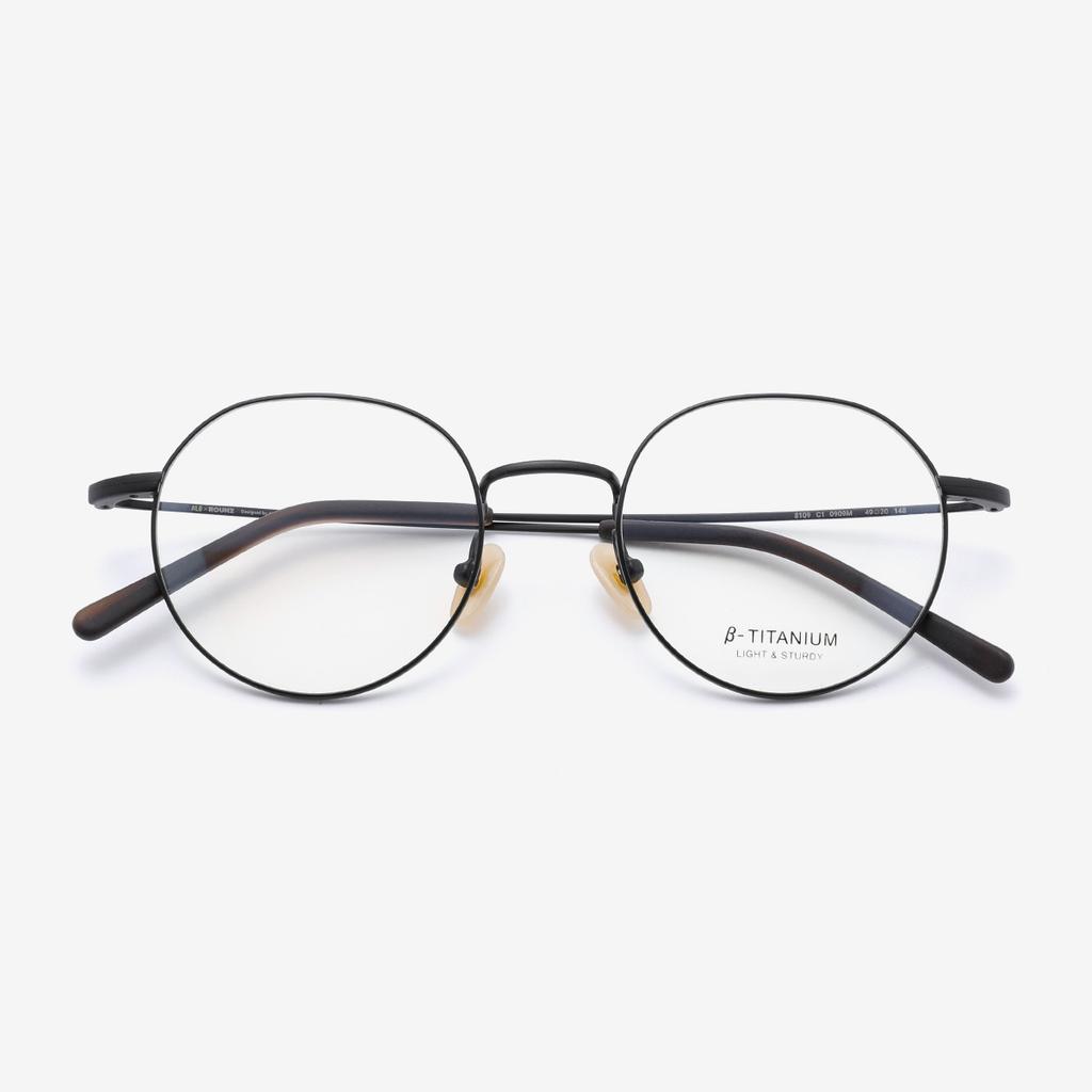 Alloaiweeo [Aloxrounz] Ara8109 C1 Minimal Titanium Classic Matte Black Metal Round Glasses