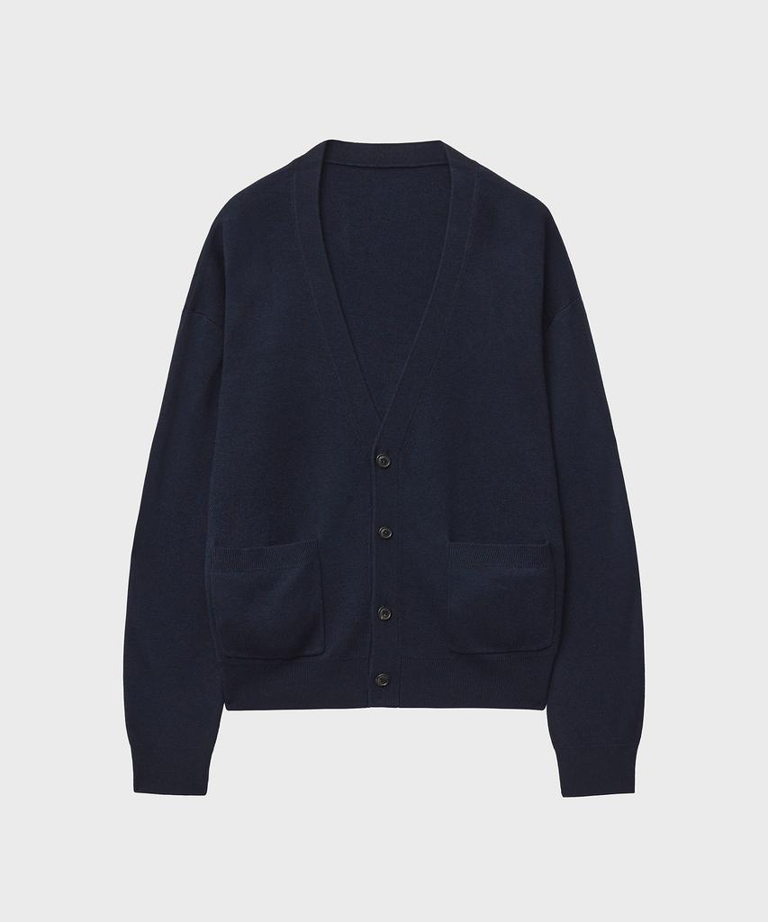 Noirer Essential Loose Fit V-Neck Cardigan (Navy)