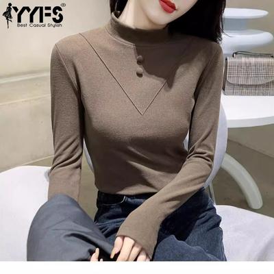 Kadın Modası Günlük İlkbahar Sonbahar Düz Renk Baskılı Uzun Kollu Yarım Balıkçı Yaka Bluzlar ve Gömlekler