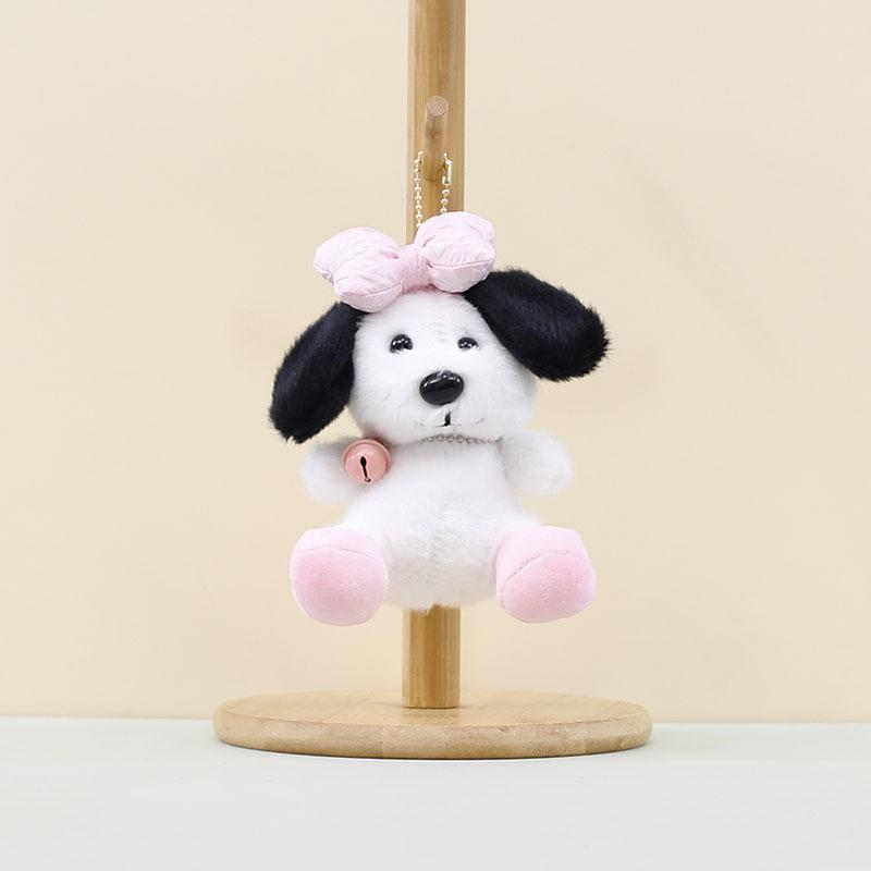 Dog Plush Playful Keychain With Cute Bow Design Adorable Soft Toy Doll In Pink Yellow Green Purple