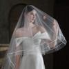 V853 European & American Satin Edge Double Layer Bridal Veil: Super Fairy White, Puffy Wedding, Travel Photoshoot Headwear