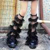 Mulheres Camadas Malha Ruffle Leg Warmers Kawaii Coxa Alta Meias Estéticas Y2K Chic Meias Perna Punhos Capa Streetwear