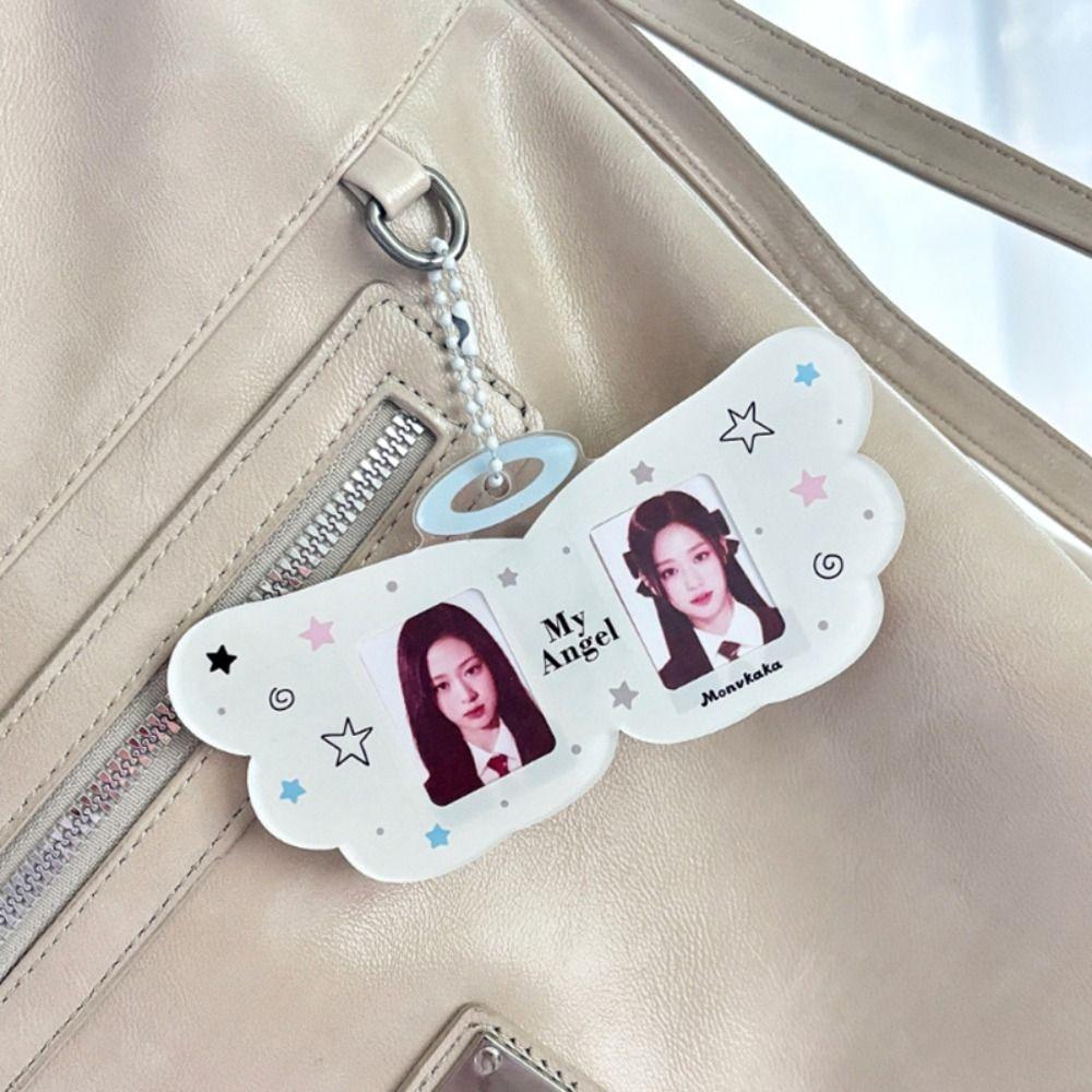 Cute Angel Wings Card Sleeve Pendant Clear DIY Design Photocard Holder Bag Pendant Photo Card Protector