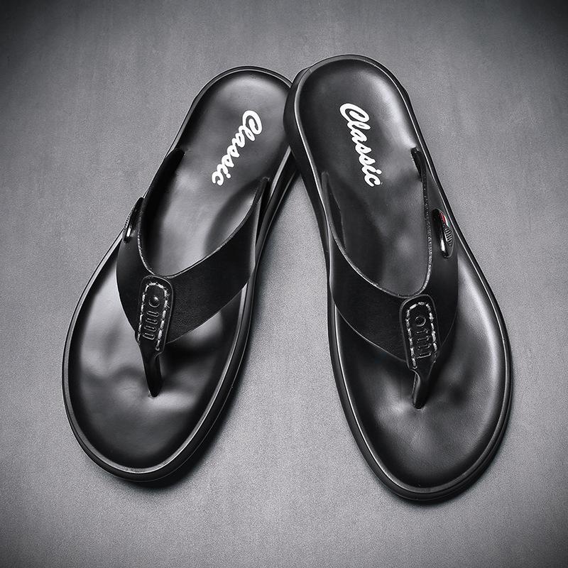 2024 Summer Cowhide Leather Sandals Men's New Men's Leisure Beach Slippers Men's Breathable Leisure Flip Flops Men's Shoes