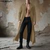 INCERUN Men Lapel Neck Long Sleeve Texture Casual Open Front Long Cardigan Coats