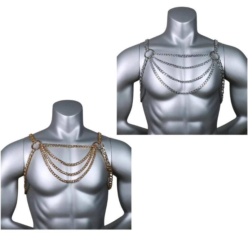New Mens Metal Body Chest Chain Festival Accessories Party Club Hollow Out Necklace Fashion Luxury Party Jewelry Decoration
