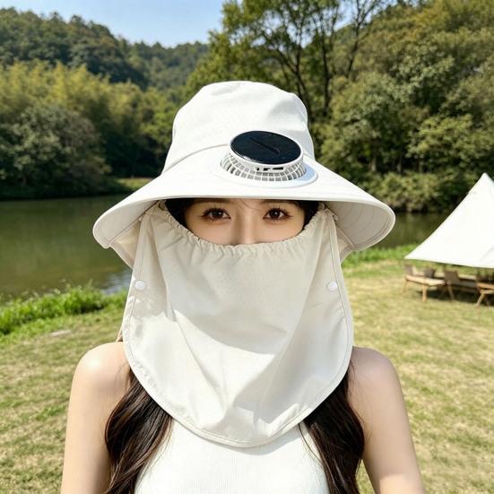 Fisherman Hat with Face Guard Shawl Outdoor Activities Cap with Built-in Fan Solar
