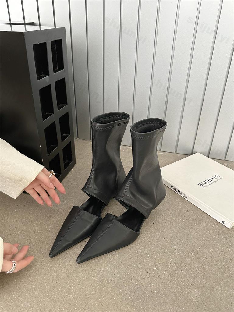 Retro Style Fashion Pointed Head Short Tube Hollow Cool Boots Women's  Spring New Breathable Comfortable Casual Ankle Boots