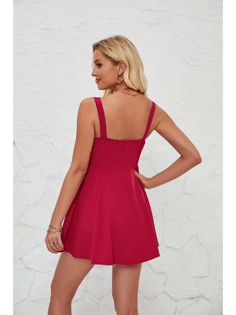 European Summer Strapless Lace-Up Solid A-Line Mini Dress