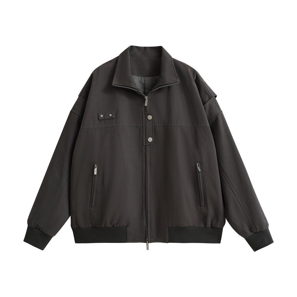 

Винтажная американская куртка с отложным воротником Детройт: Стильная весенняя рабочая одежда 2025 года для пар Large серый