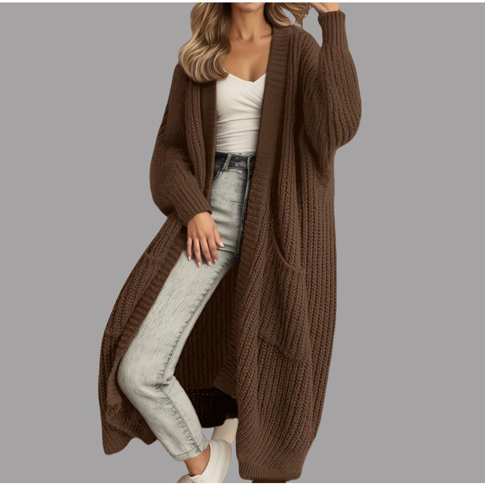 Mid-Length Lazy Style Casual Knit Cardigan Women Spring Autumn Winter Loose Versatile Long Sleeve Sweater Coat