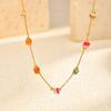 Bohemian Colored Natural Stone Necklace for Women,Gold Plated Stainless Steel O-Chain Necklaces,Fashion Waterproof Jewelry Gifts