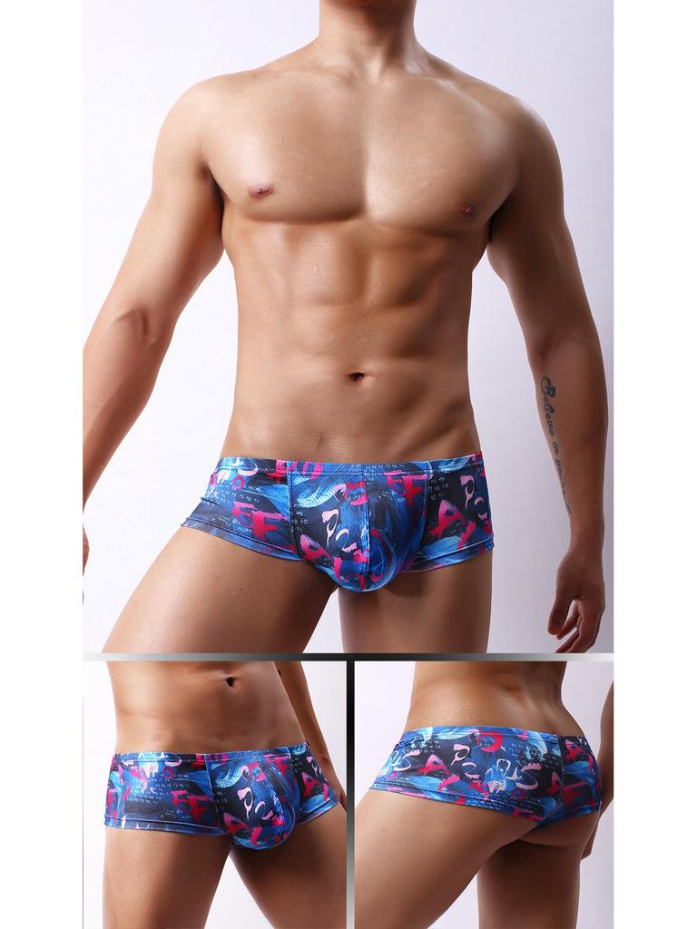 European and American Low-Rise Men's Head Print Mesh Underwear with Moisture-Wicking and Breathable Fabric