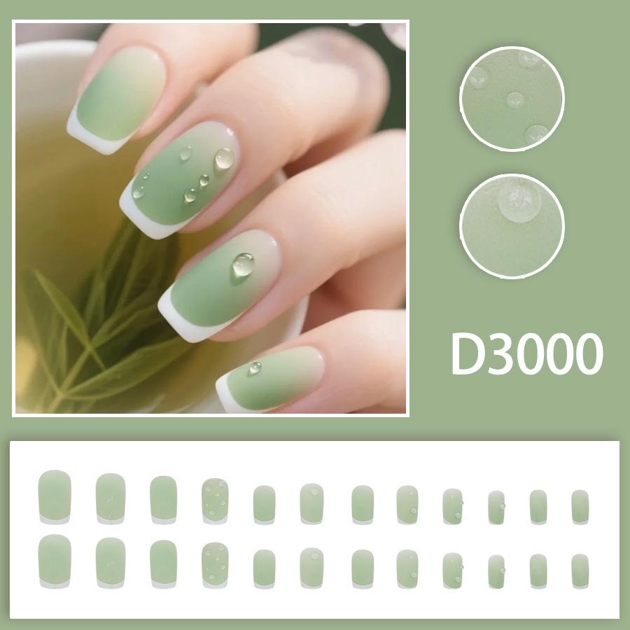 Мятно-зеленые Авокадо 3D Накладные Ногти с Капающим Клеем - 24 Носимых Штучки