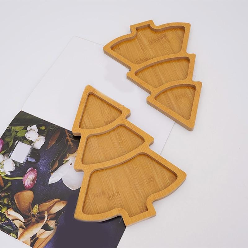Set of 2 Christmas Tree Wooden Serving Platters Holiday Themed Wooden Platters Storage Tray for Charcuterie and Snacks