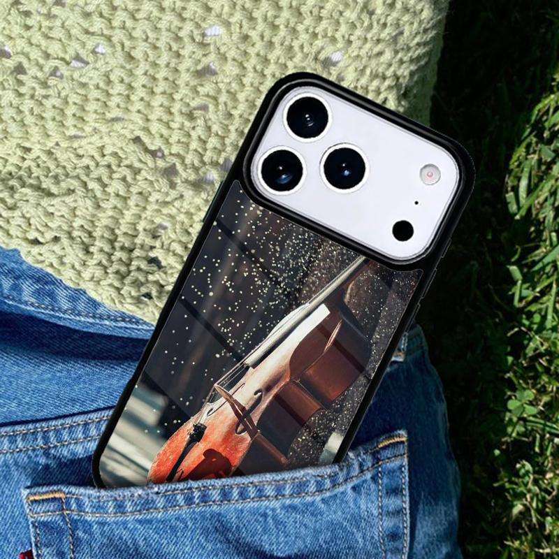 Wood Cello Violin Phone Case For iPhone 17 AIR 16 Pro Max 15 14 Pro 11 12 13 Shockproof Silicone Cover