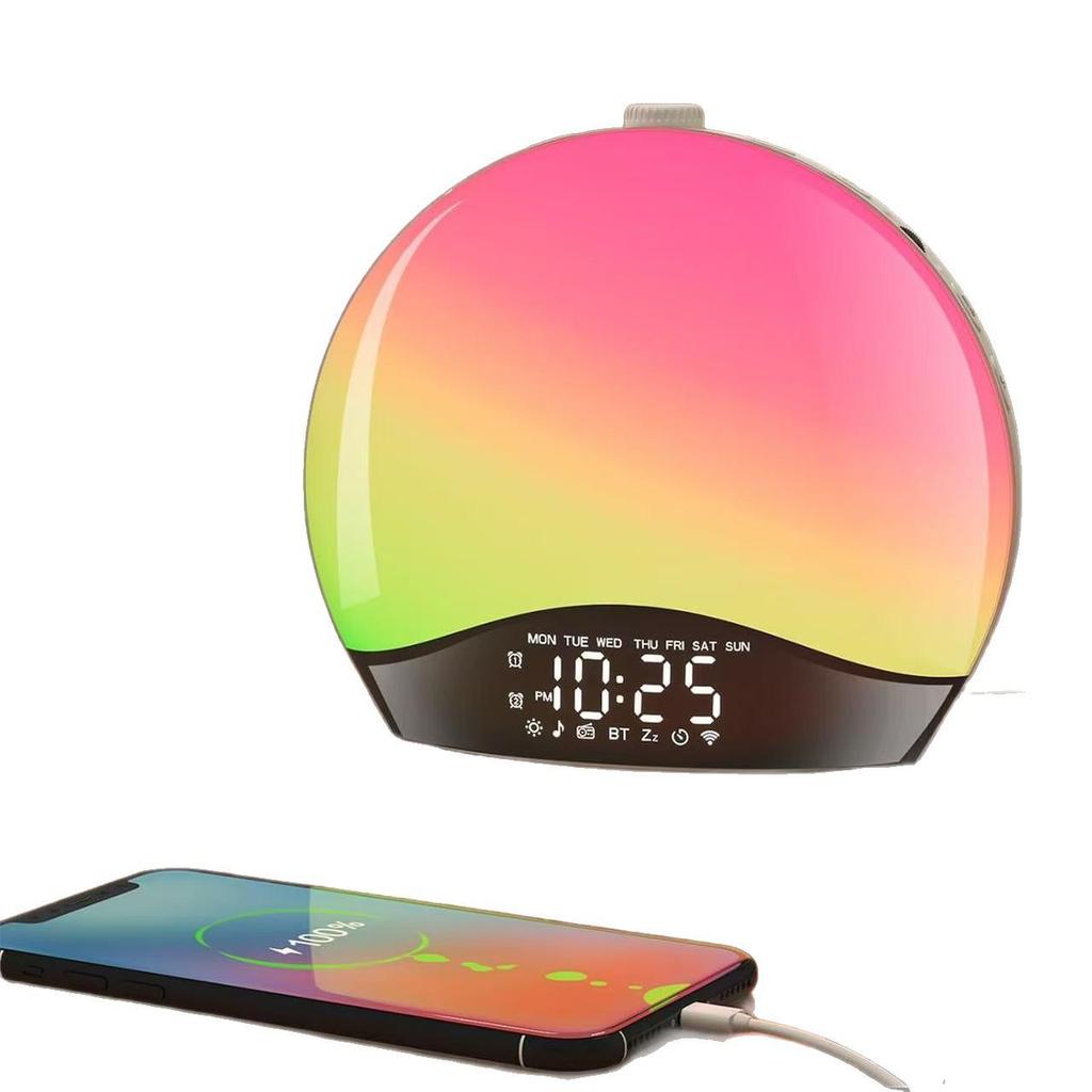 Popular Smart Sunrise Wake-up Light and White Noise Sleep Aid Alarm Clock with Atmosphere Lamp