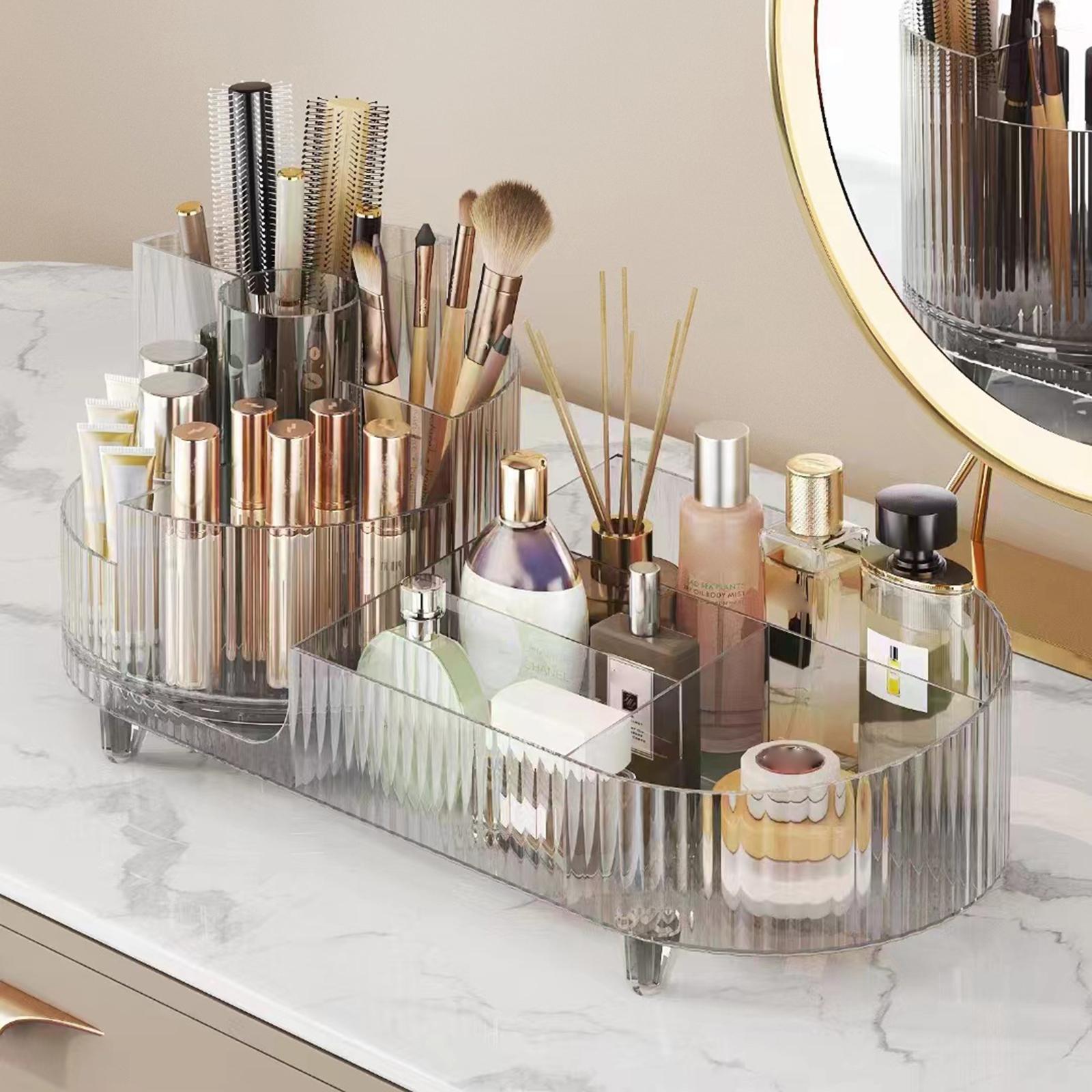 

Косметический органайзер для рабочего стола, вращающийся, для хранения кистей для макияжа, тубус для домашнего туалета, ювелирные изделия, помада прозрачный